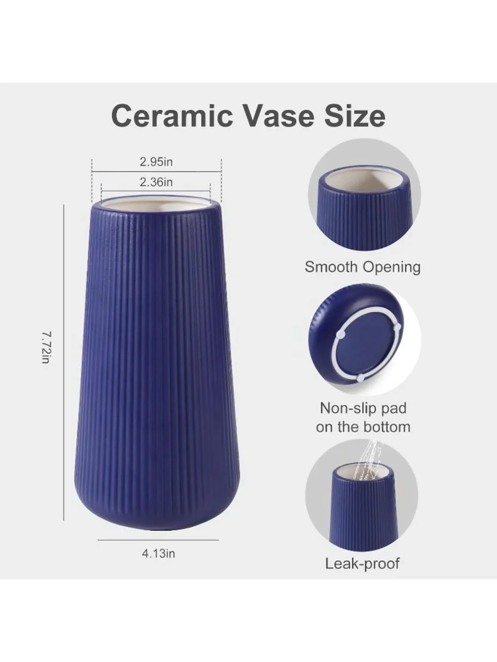 Gradient Navy Blue Ceramic Cute Flower Vase Pampas Grass Living Room Office Deco